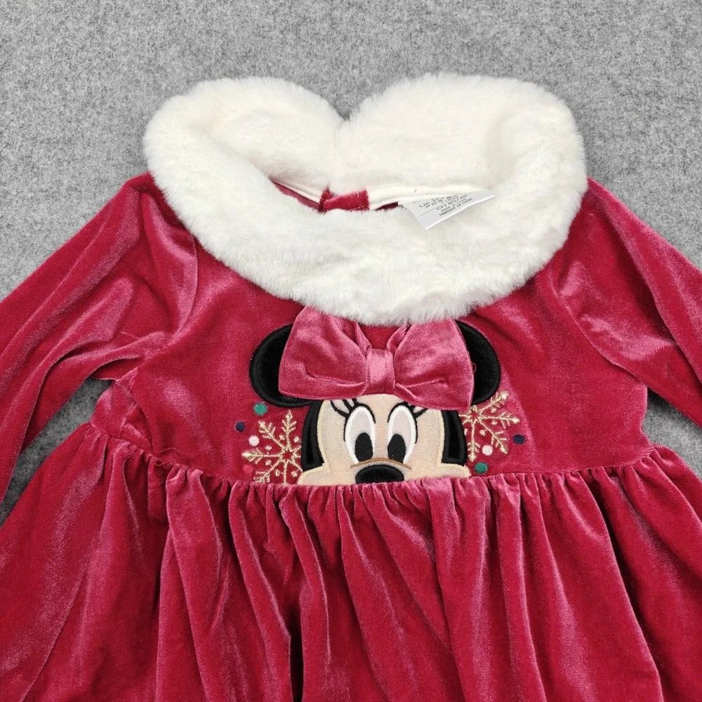 Disney Baby Dress Girls 12-18 Months Pink Minnie Mouse Velour Fur Trim New